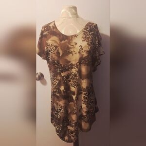 Red Coral  Brown Animal Print Women's Tunic